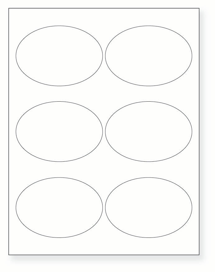 8-1/2 x 11" White Laser Label, 6 Oval Labels per Sheet Measuring 3.875" x 2.6875". SKU: 650W