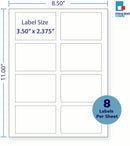 8-1/2 x 11" White Laser Label, 8 Labels per Sheet Measuring 3.5" x 2.375". SKU: 685W