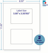 8-1/2 x 11" White Laser Label, 2 Labels per Sheet Measuring 5" x 3.50785". SKU: 73W