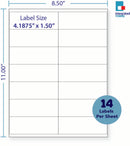8-1/2 x 11" White Laser Label, 14 Labels per Sheet Measuring 4.1875" x 1.5". SKU: 760W