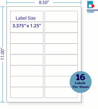 8-1/2 x 11" White Laser Label, 16 Labels per Sheet Measuring 3.375" x 1.25". SKU: 775W