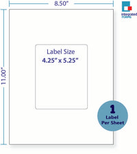 8-1/2 x 11" White Laser Label, 1 Label per Sheet Centerd, Measuring 4.25 x 5.25". SKU: 816W