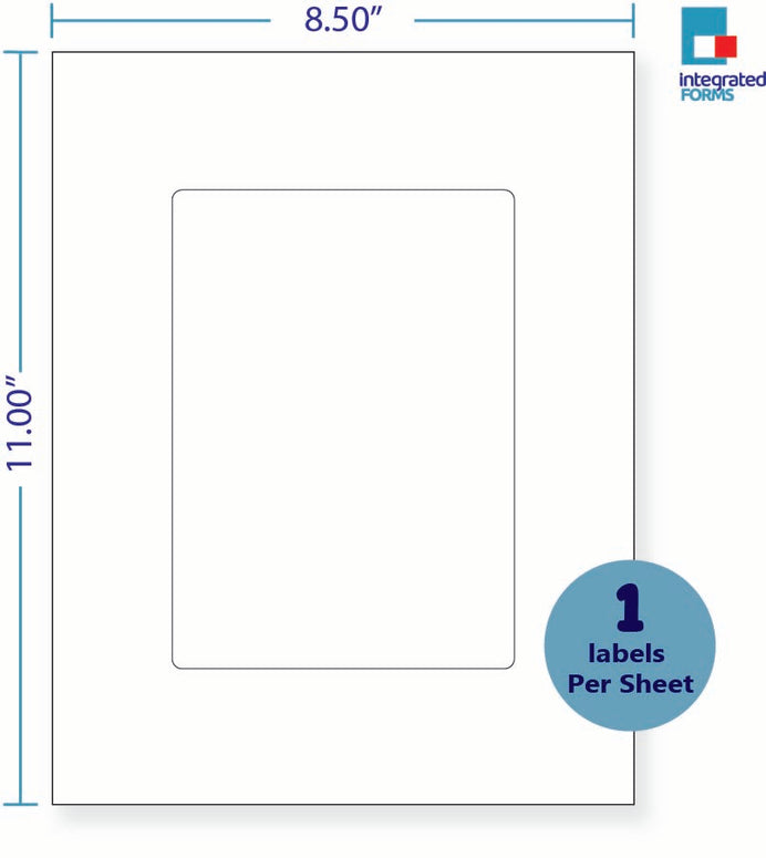 8-1/2 x 11" White Laser Label, 1 Label per Sheet Centerd, Measuring 5 x 7". SKU: 817W