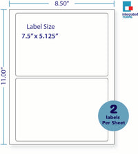 8-1/2 x 11" White Laser Label, 2 Labels per Sheet Measuring 7.5" x 5.125". SKU: 823W