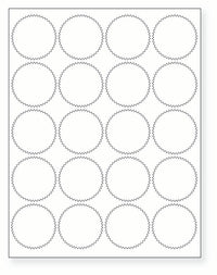 8-1/2 x 11" White Laser Label, 20 Labels per Sheet Measuring 2" Round Starburst. SKU: 825W