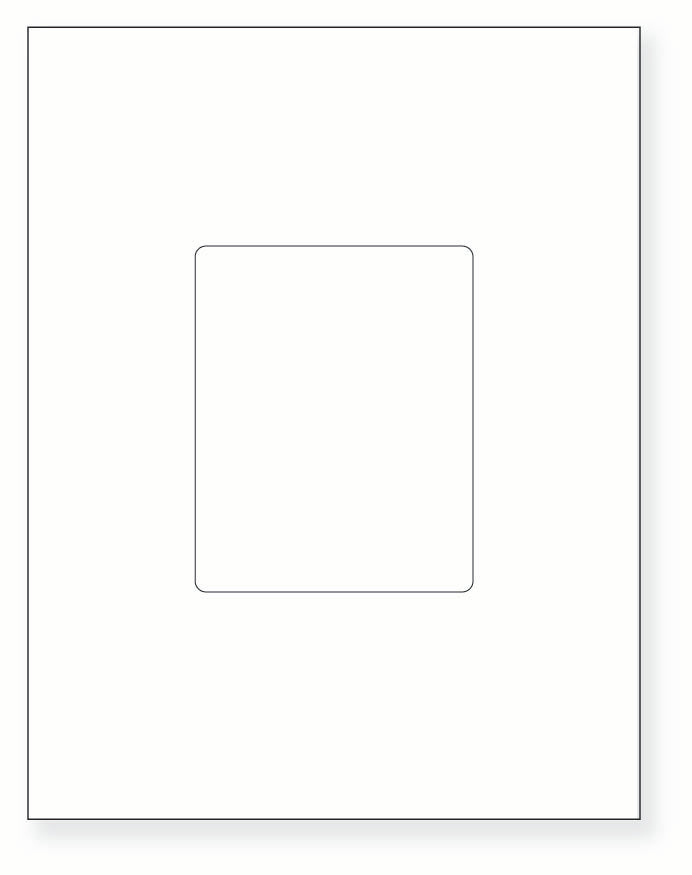 8-1/2 x 11" White Laser Label, 1 Label per Sheet Centerd, Measuring 3.8584" x 4.8037". SKU: 827W