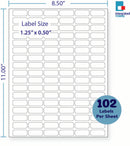 8-1/2 x 11" White Laser Label, 102 Labels per Sheet Measuring 1.25" x 0.5". SKU: 829W