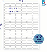 8-1/2 x 11" White Laser Label, 102 Labels per Sheet Measuring 1.25" x 0.5". SKU: 829W