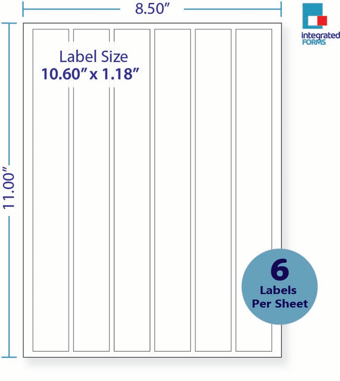 8-1/2 x 11" White Laser Label, 6 Labels per Sheet Measuring 10.6" x 1.18". SKU: 82W