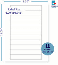 8-1/2 x 11" White Laser Label, 11 Labels per Sheet Measuring 6" x 0.946". SKU: 840W