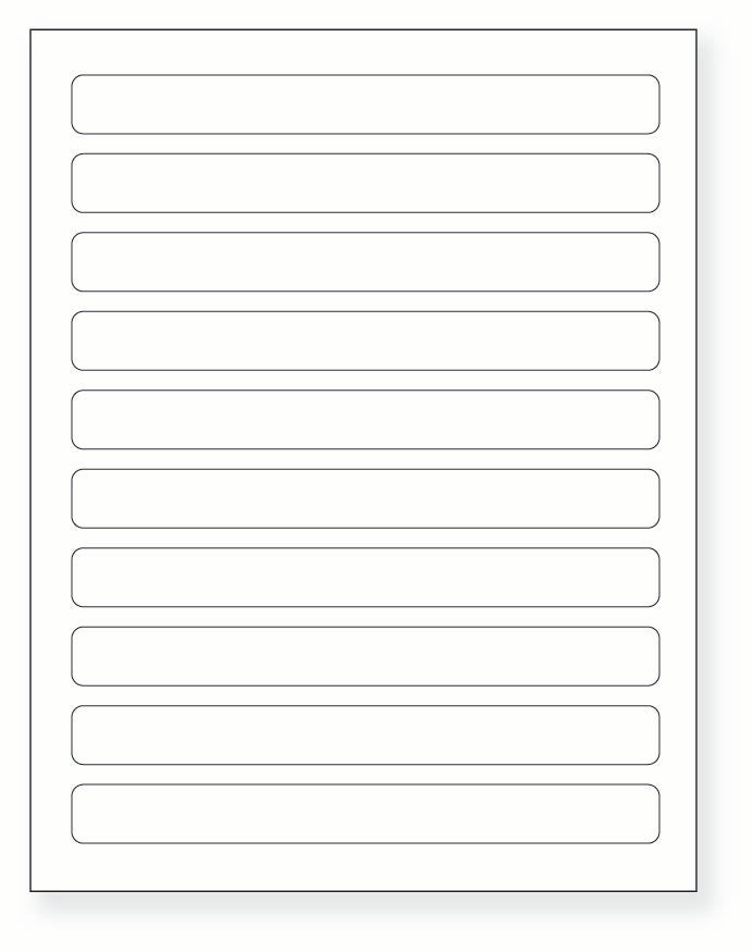 8-1/2 x 11" White Laser Label, 10 Labels per Sheet Measuring 7.5" x 0.75". SKU: 864W
