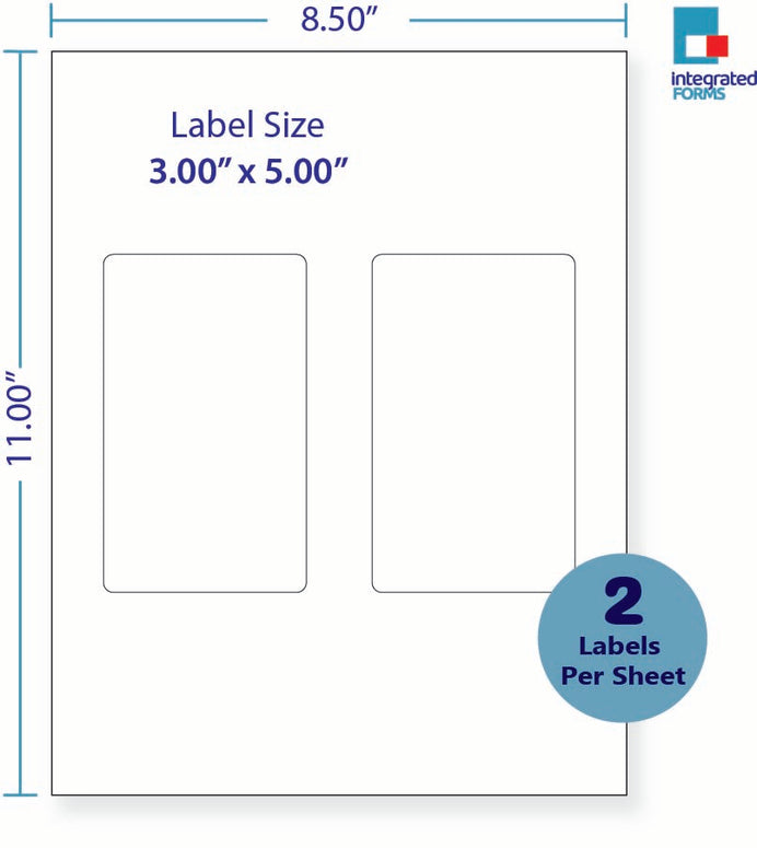 8-1/2 x 11" White Laser Label, 2 Labels per Sheet Measuring  3 x 5". SKU: 876W