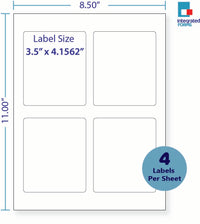 8-1/2 x 11" White Laser Label, 4 Labels per Sheet Measuring 3.5" x 4.15625". SKU: 880W