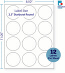 8-1/2 x 11" White Laser Label, 12 Round Labels per Sheet Measuring 2.5". SKU: 881W