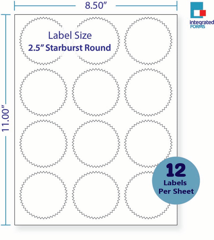 8-1/2 x 11" White Laser Label, 12 Round Labels per Sheet Measuring 2.5". SKU: 881W
