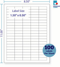 8-1/2 x 11" White Laser Label, 100 Labels per Sheet Measuring 1.5" x 0.5". SKU: 883W