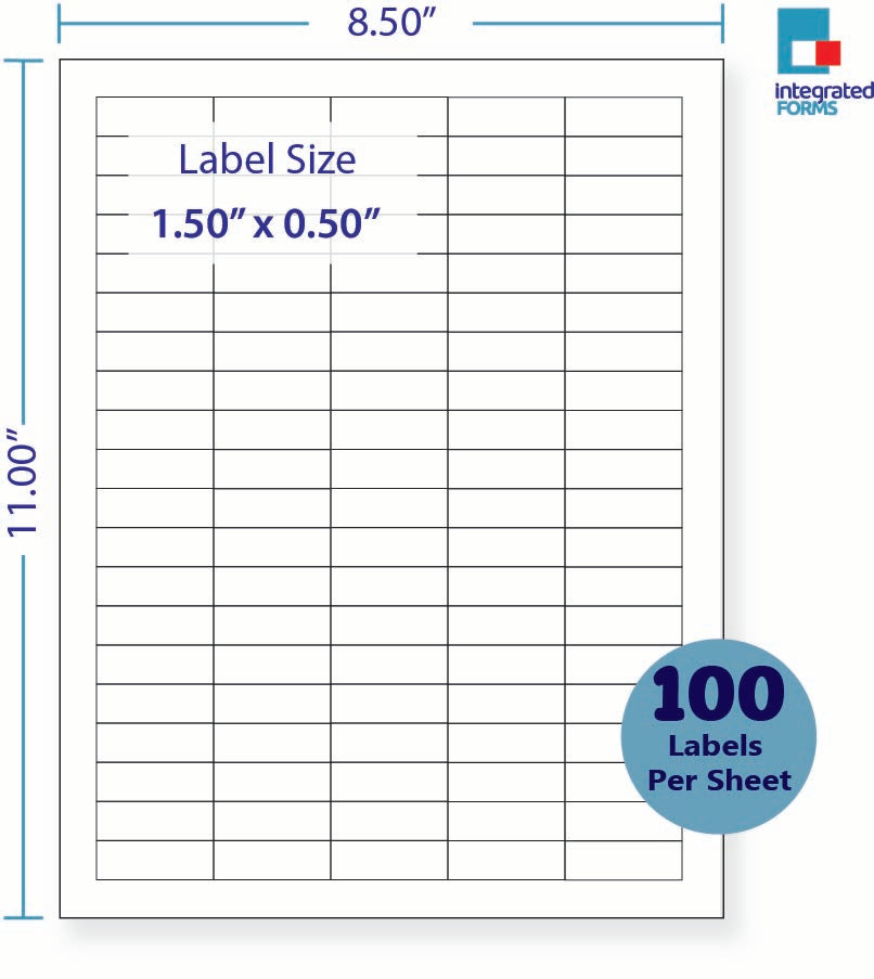 8-1/2 x 11" White Laser Label, 100 Labels per Sheet Measuring 1.5" x 0.5". SKU: 883W