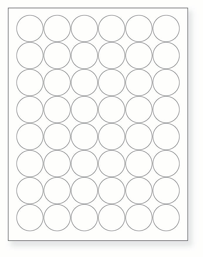 8-1/2 x 11" White Laser Label, 48 Round Labels per Sheet Measuring 1.25" Round. SKU: 92W