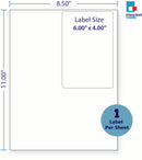8-1/2 x 11" White Laser Label, 1 Label per Sheet on Top Right, Measuring 4 X 6". SKU: 99W