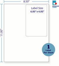 8-1/2 x 11" White Laser Label, 1 Label per Sheet on Top Right, Measuring 4 X 6". SKU: 99W