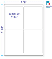 8-1/2 x 11" White Laser Label, 4 Labels per Sheet Measuring 4" x 5". SKU: B11W