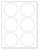 8-1/2 x 11" White Laser Label, 6 Round Labels per Sheet Measuring 3.33" Round. SKU: B145W
