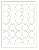 8-1/2 x 11" White Laser Label, 30 Round Labels per Sheet Measuring 1.5" Round. SKU: B211W