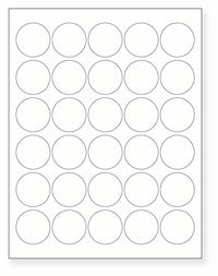 8-1/2 x 11" White Laser Label, 30 Round Labels per Sheet Measuring 1.5" Round. SKU: B211W