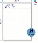 8-1/2 x 11" White Laser Label, 14 Labels per Sheet Measuring 4.25" x 1.5". SKU: B400W