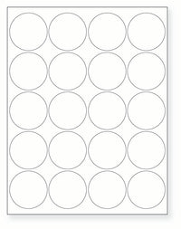 8-1/2 x 11" White Laser Label, 20 Round Labels per Sheet Measuring 2" Round. SKU: B585W