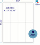 8-1/2 x 11" White Laser Label, 8 Labels per Sheet Measuring 2.125" x 5.5". SKU: B710W