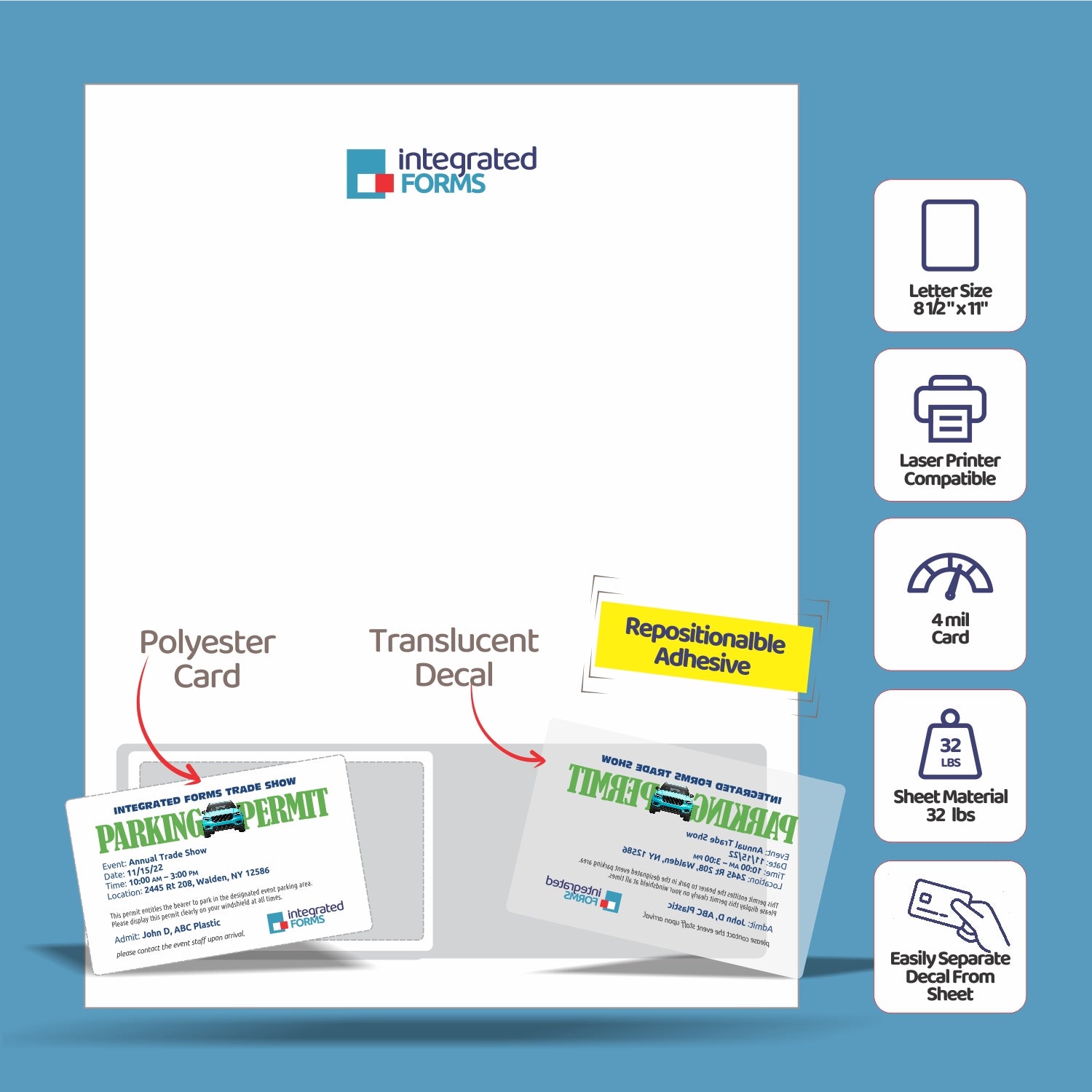 Dual-Card Integrated Form - 7 mil Duplex Polyester Card + Translucent Decal. SKU: IF1072