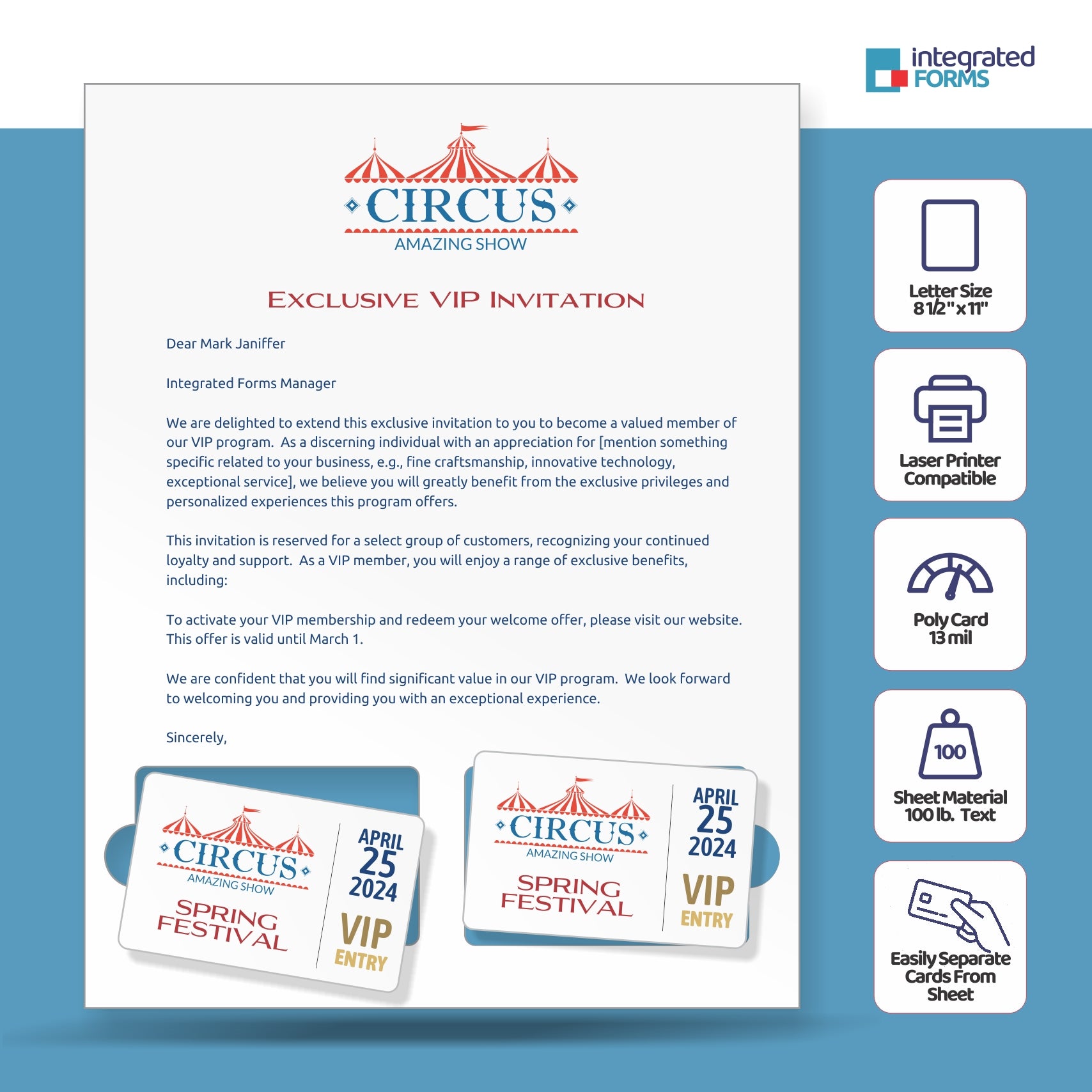 Real Card Form 7.5 mil duplex printing, with two plastic cards at the bottom. SKU: RC2WL