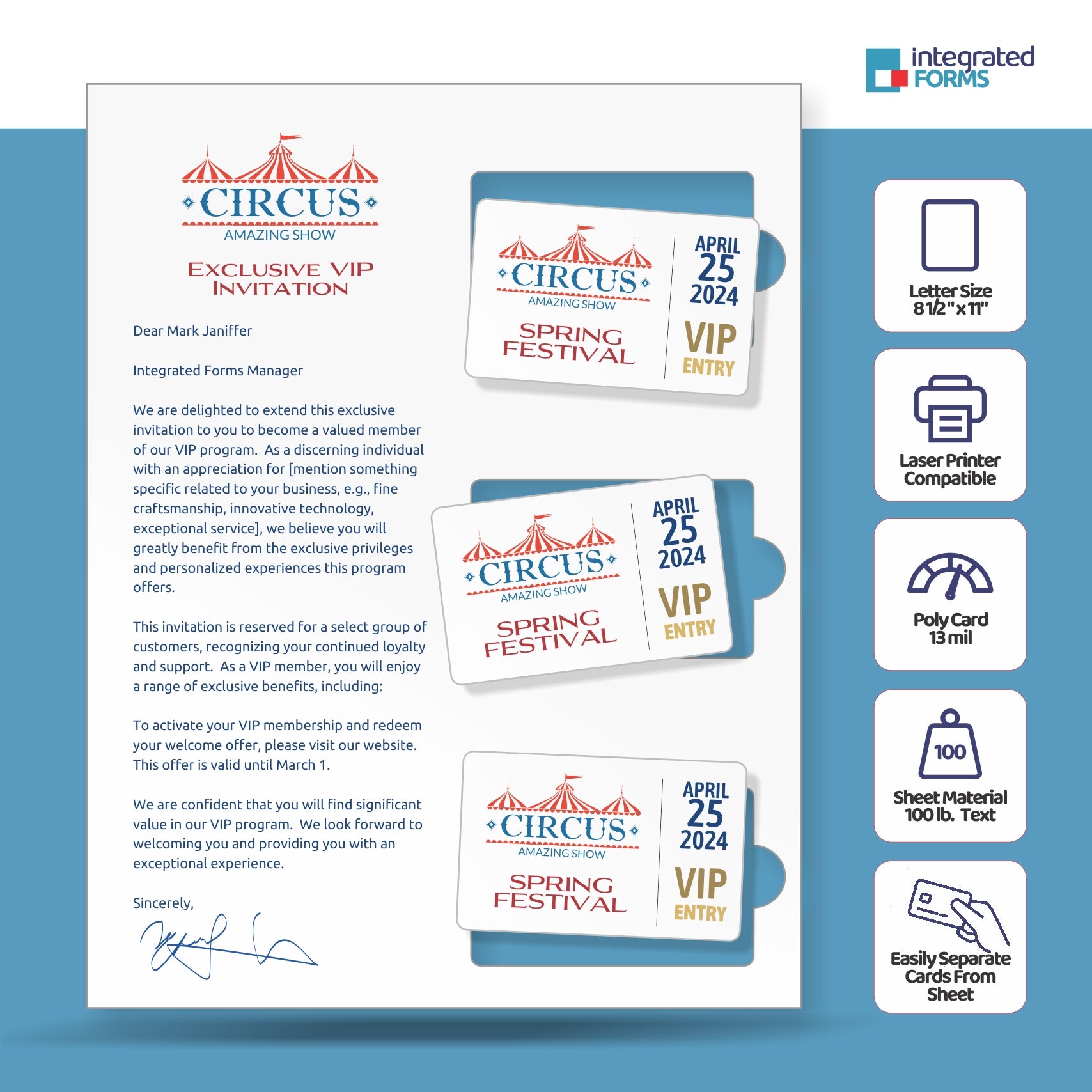 Real Card Form 7.5 mil duplex printing, with three plastic cards on the right. SKU: RC3WL