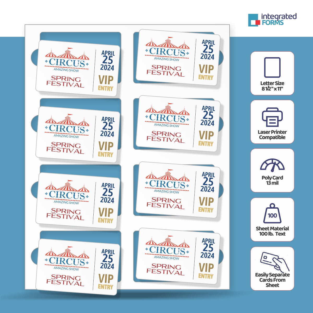 Real Card Form 7.5 mil duplex printing, with 8 plastic cards. SKU: RC8WL