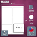 8-1/2 x 11" White Laser Label, 6 Labels per Sheet Measuring 4" x 3". SKU: 210W