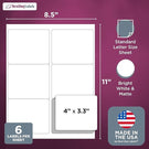 8-1/2 x 11" White Laser Label, 6 Labels per Sheet Measuring 4" x 3". SKU: 210W