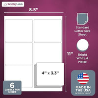 8-1/2 x 11" White Laser Label, 6 Labels per Sheet Measuring 4" x 3". SKU: 210W
